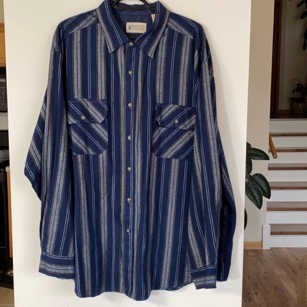 Vintage Northwest Territory Western Rodeo Blue Striped  Button Down Shirt